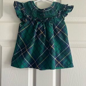 Janie and Jack Green & Navy Plaid Ruffle Yoke Top